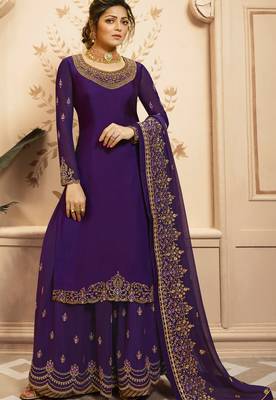 Violet embroidered satin salwar 1