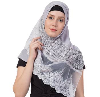 Designer Diamond Work Hijab  Rich Cotton   Grey 1