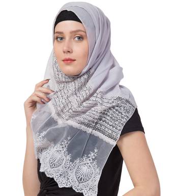 Designer Diamond Work Hijab  Rich Cotton   Grey 2