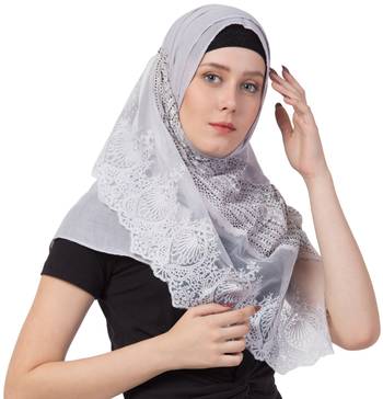 Designer Diamond Work Hijab  Rich Cotton   Grey 3
