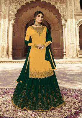 Yellow embroidered faux georgette salwar 1