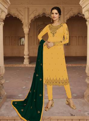 Yellow embroidered faux georgette salwar 2