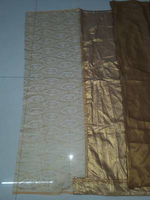 Golden embroidered  silk saree with blouse 7