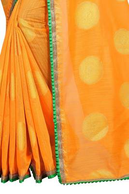 Orange printed silk saree with blouse 2
