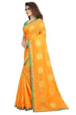 Orange printed silk saree with blouse 3