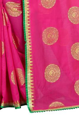 Pink printed silk saree with blouse 2
