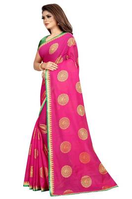 Pink printed silk saree with blouse 3