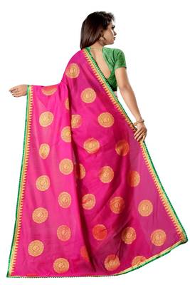 Pink printed silk saree with blouse 5