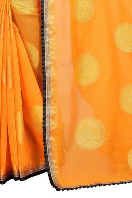 Orange printed silk saree with blouse 2