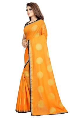 Orange printed silk saree with blouse 3