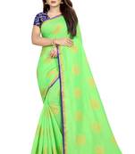 Light parrot green printed silk saree with blouse