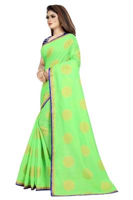 Light parrot green printed silk saree with blouse 2