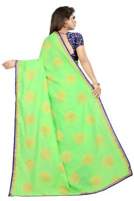 Light parrot green printed silk saree with blouse 4