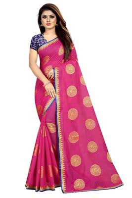 Pink printed silk saree with blouse 1