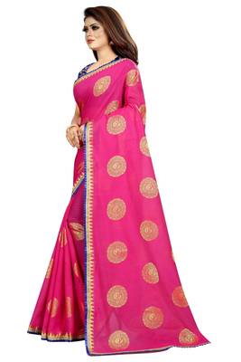 Pink printed silk saree with blouse 3
