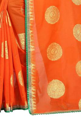 Orange printed silk saree with blouse 3
