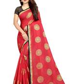 Red printed silk saree with blouse