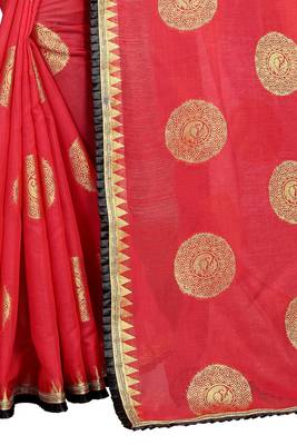Red printed silk saree with blouse 3