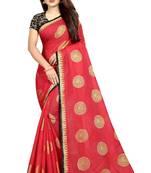 Red printed silk saree with blouse
