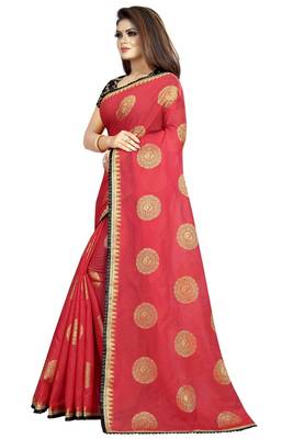 Red printed silk saree with blouse 3