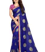 Blue printed silk saree with blouse