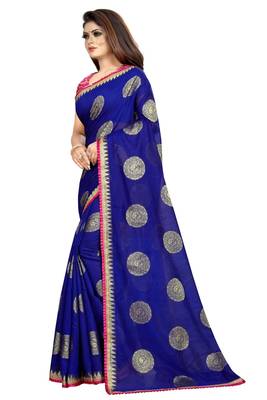 Blue printed silk saree with blouse 3