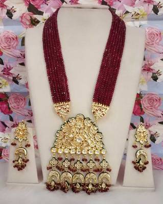 Ruby Red Kundan Semi Precious Onyx Necklace Set 1