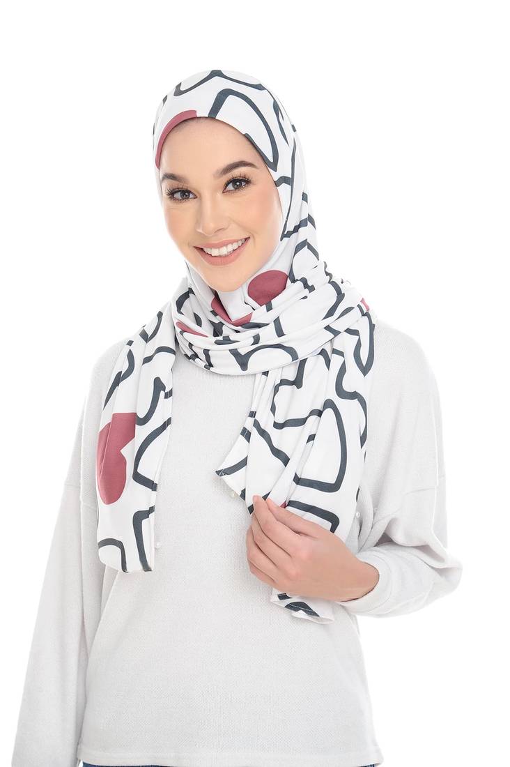  Justkartit Stitched Cap Style Printed Instant Scarf Hijab For Women