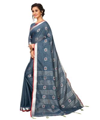 grey printed cotton saree with blouse 2