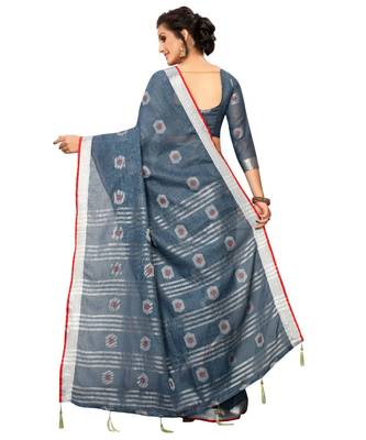 grey printed cotton saree with blouse 3