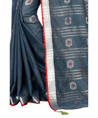 grey printed cotton saree with blouse 4