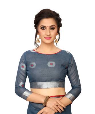 grey printed cotton saree with blouse 5