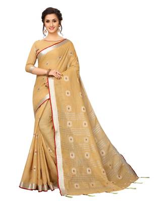 beige printed cotton saree with blouse 1