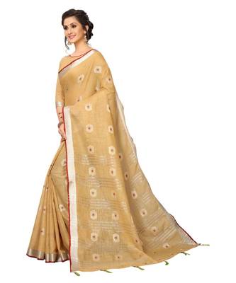 beige printed cotton saree with blouse 2