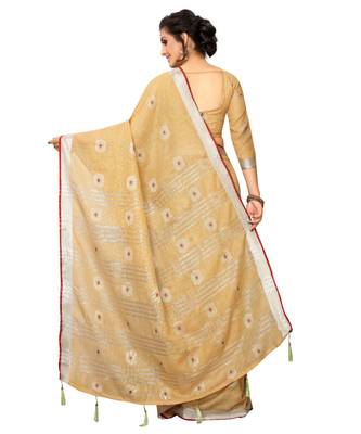 beige printed cotton saree with blouse 3
