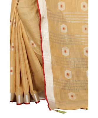 beige printed cotton saree with blouse 4