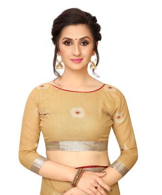 beige printed cotton saree with blouse 5