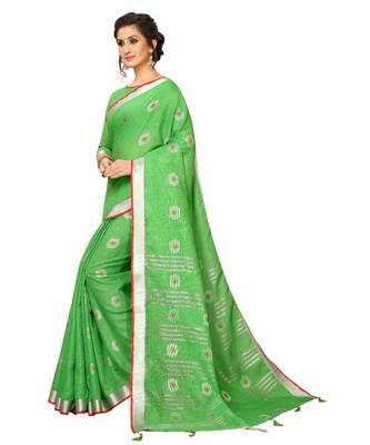green printed cotton saree with blouse 1