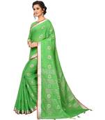 green printed cotton saree with blouse