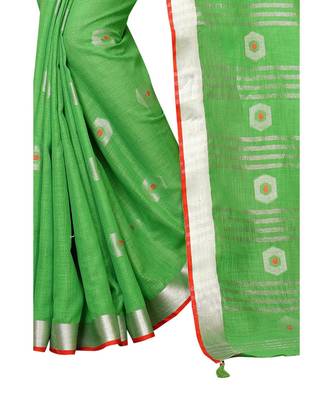 green printed cotton saree with blouse 3