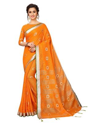 orange printed cotton saree with blouse 1