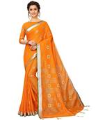 orange printed cotton saree with blouse