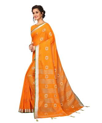 orange printed cotton saree with blouse 2