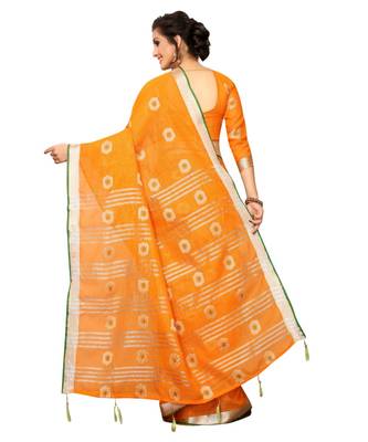 orange printed cotton saree with blouse 3
