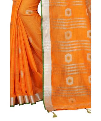 orange printed cotton saree with blouse 4