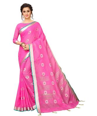 pink printed cotton saree with blouse 1