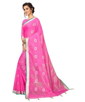 pink printed cotton saree with blouse 2