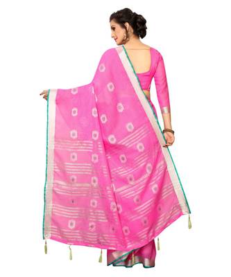 pink printed cotton saree with blouse 3