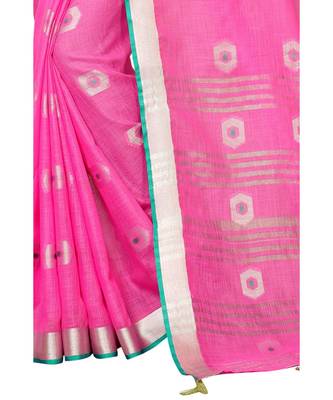 pink printed cotton saree with blouse 4