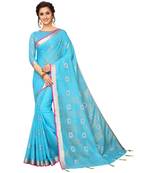 turquoise printed cotton saree with blouse